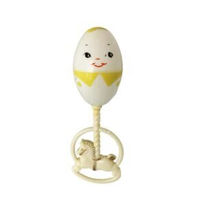 Vintage 1940's Plakie Plastic Baby Rattle Egg Shaped with Rocking Horse Handle